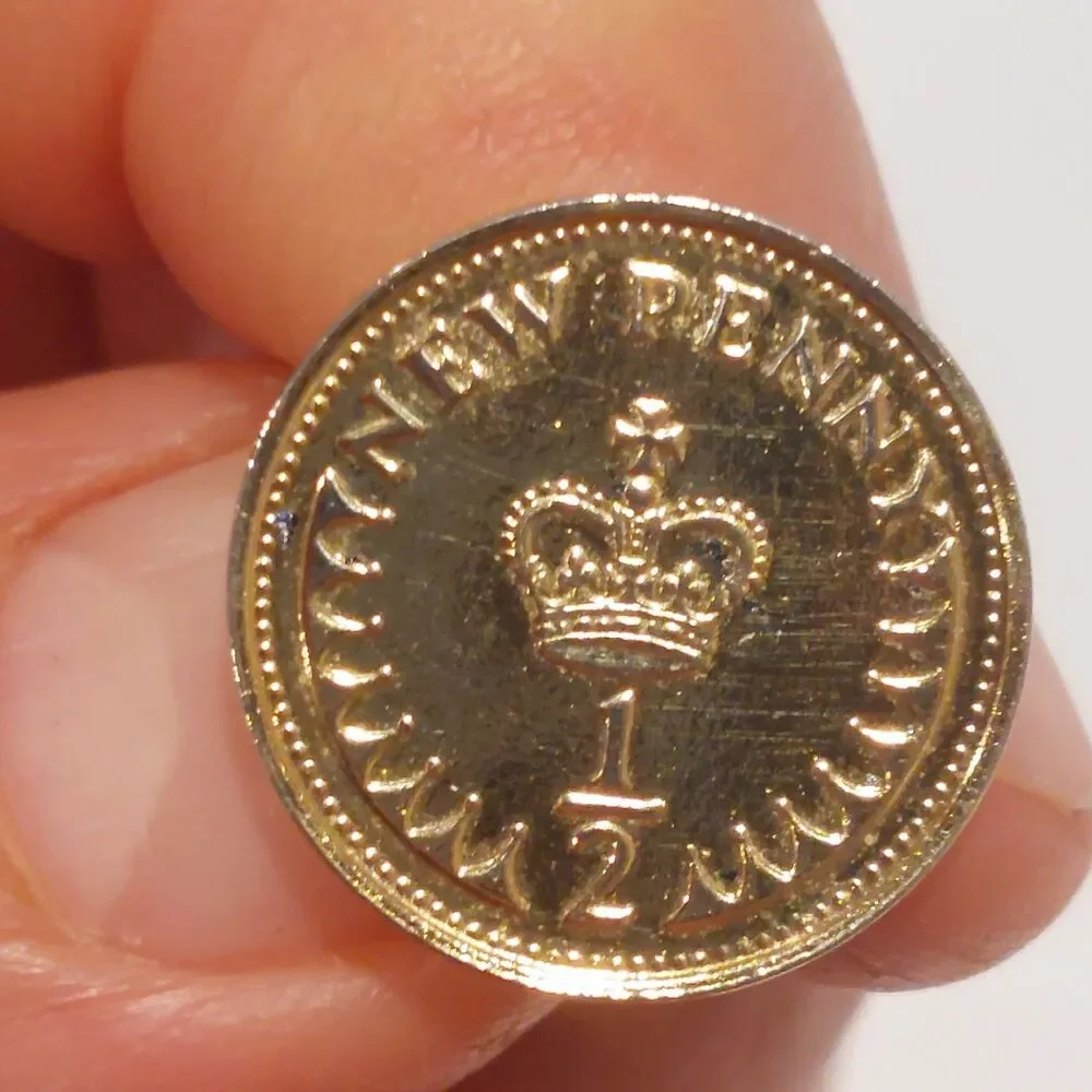 Tie Tack Pin Made With British 1/2 New Penny coin from 1971.